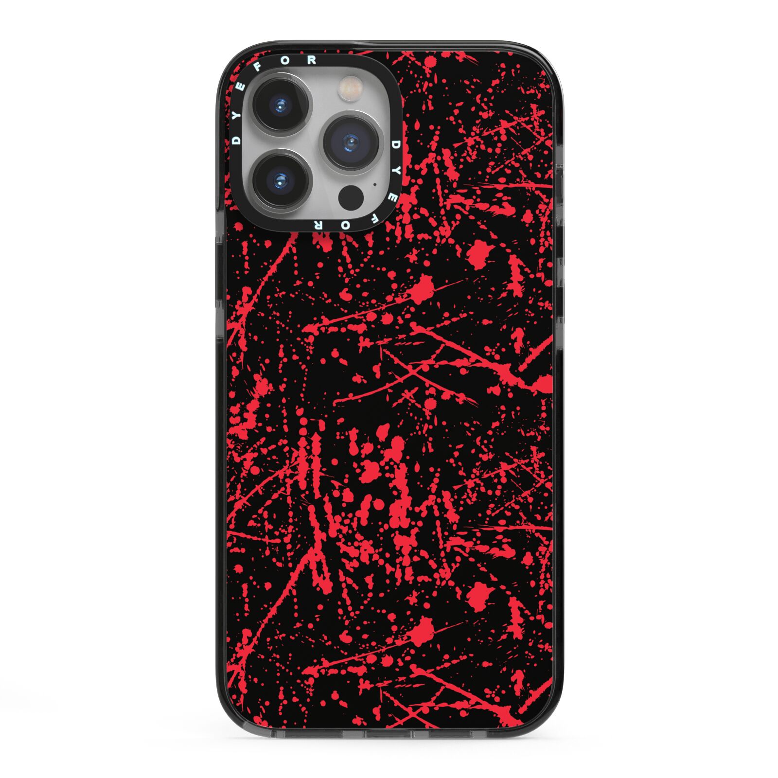 Blood Splatters iPhone 13 Pro Max Black Impact Case on Silver phone