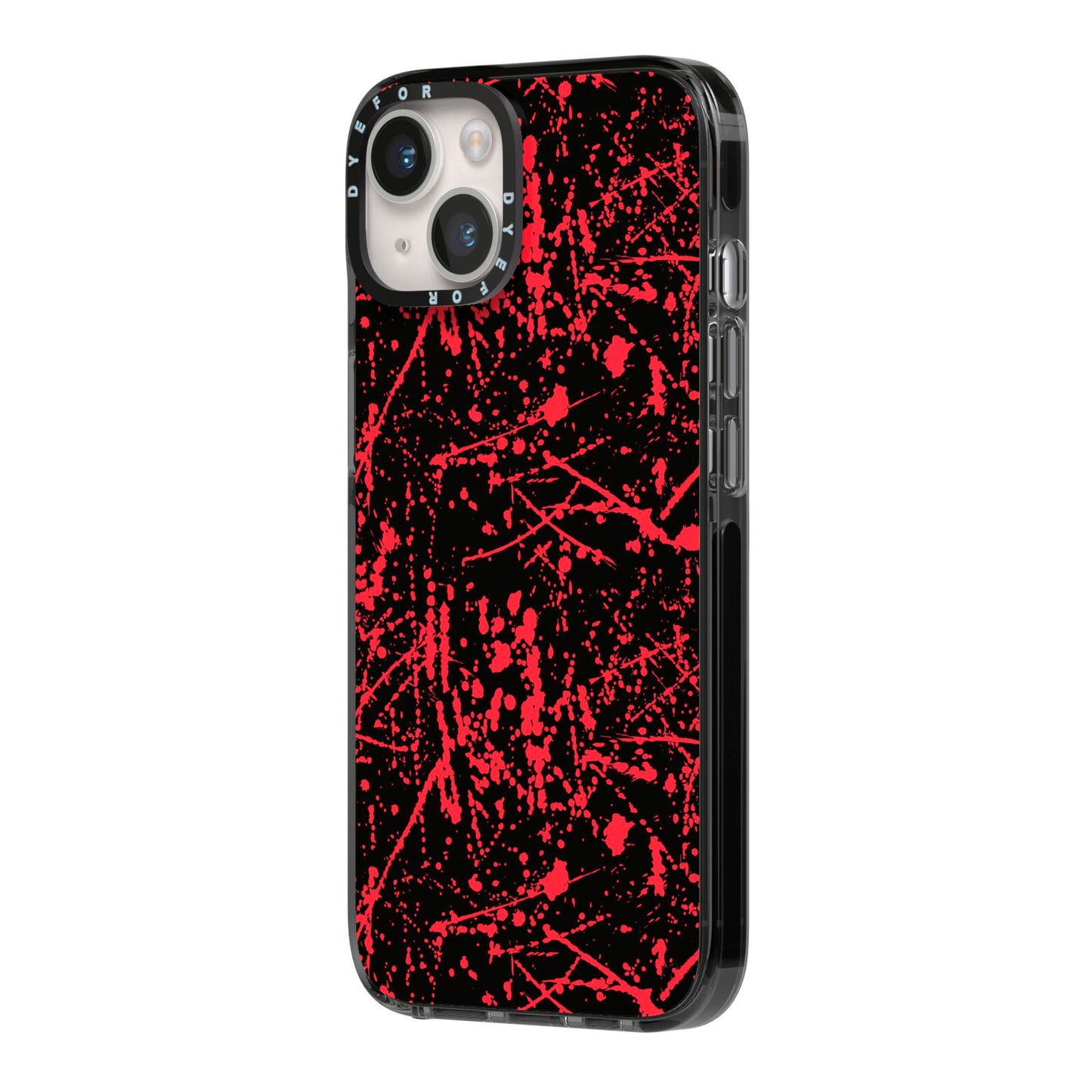 Blood Splatters iPhone 14 Black Impact Case Side Angle on Silver phone
