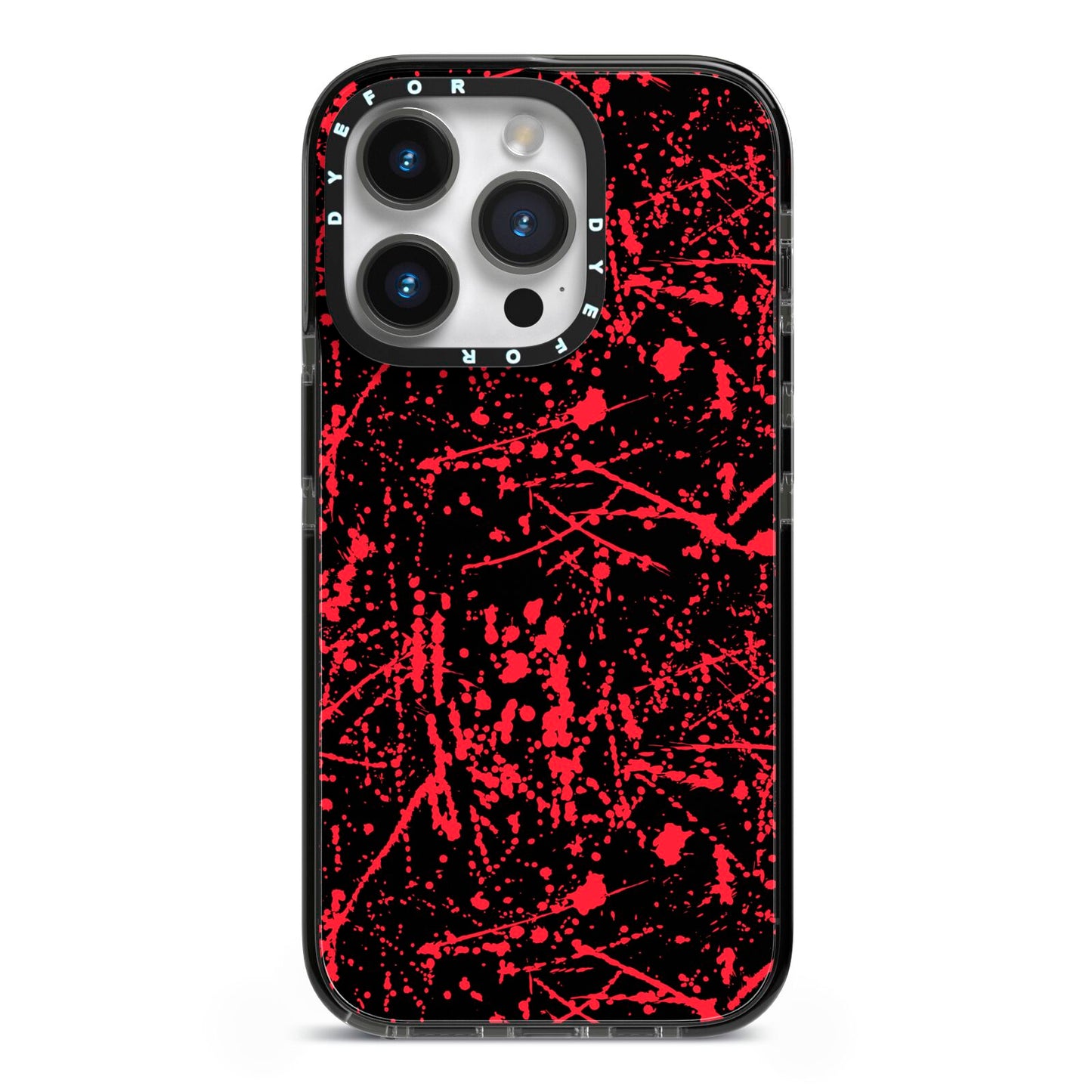 Blood Splatters iPhone 14 Pro Black Impact Case on Silver phone