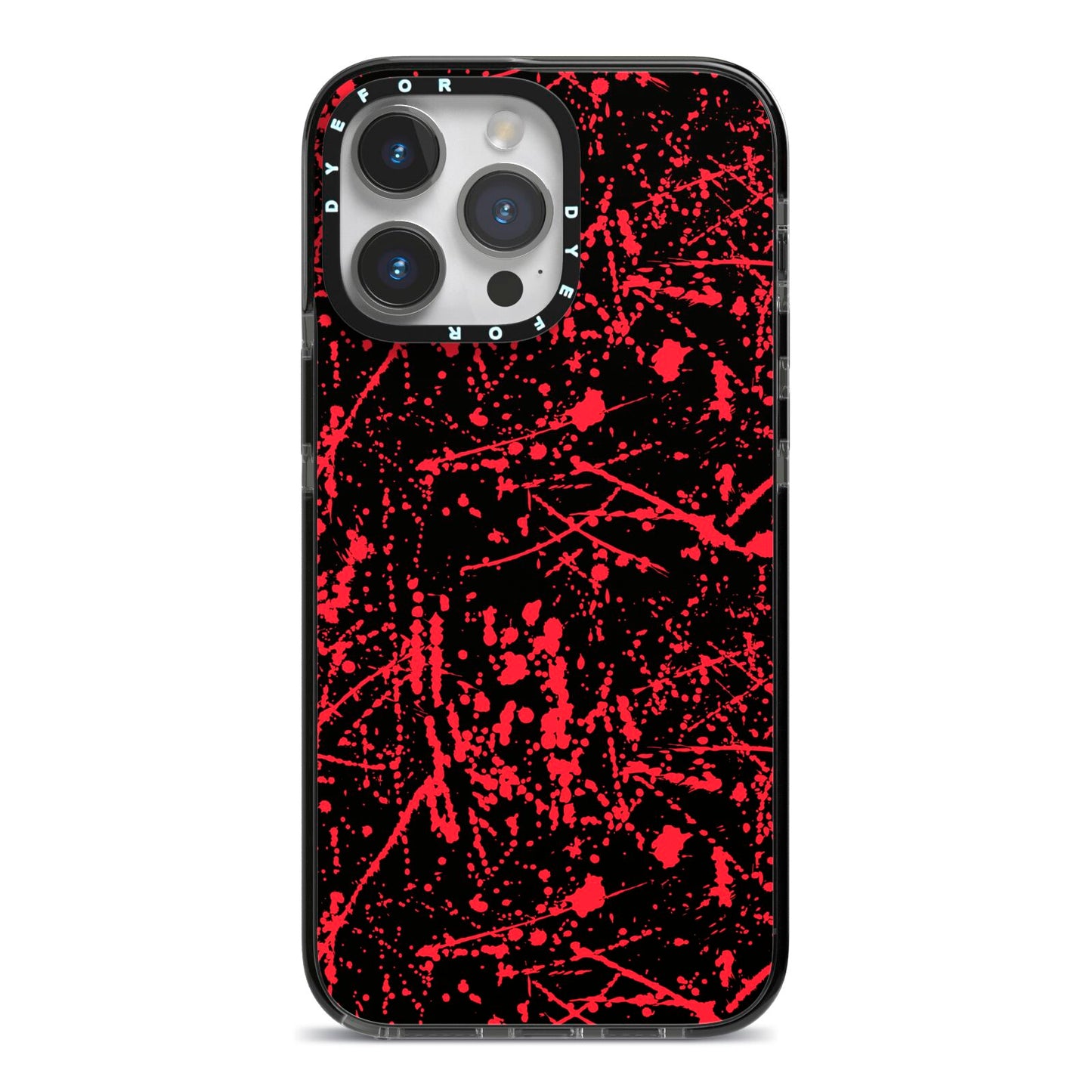 Blood Splatters iPhone 14 Pro Max Black Impact Case on Silver phone