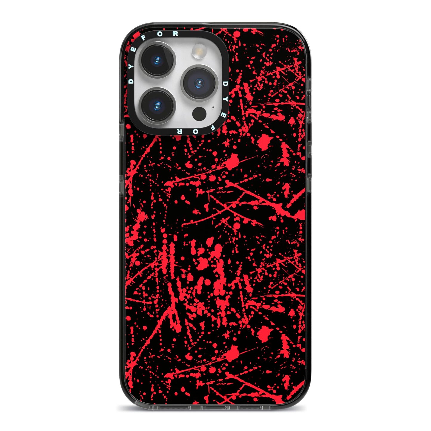 Blood Splatters iPhone 14 Pro Max Black Impact Case on Silver phone