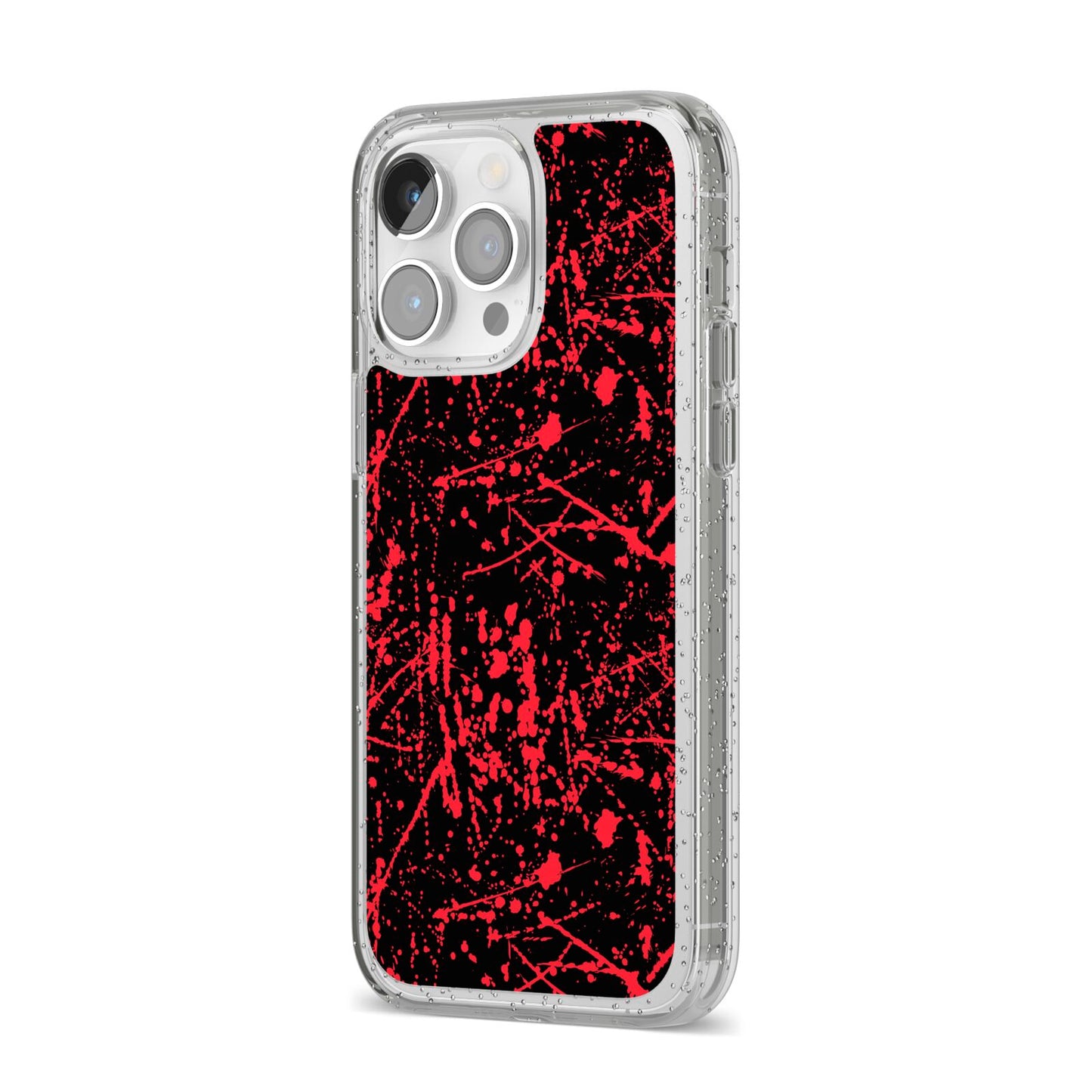 Blood Splatters iPhone 14 Pro Max Glitter Tough Case Silver Angled Image