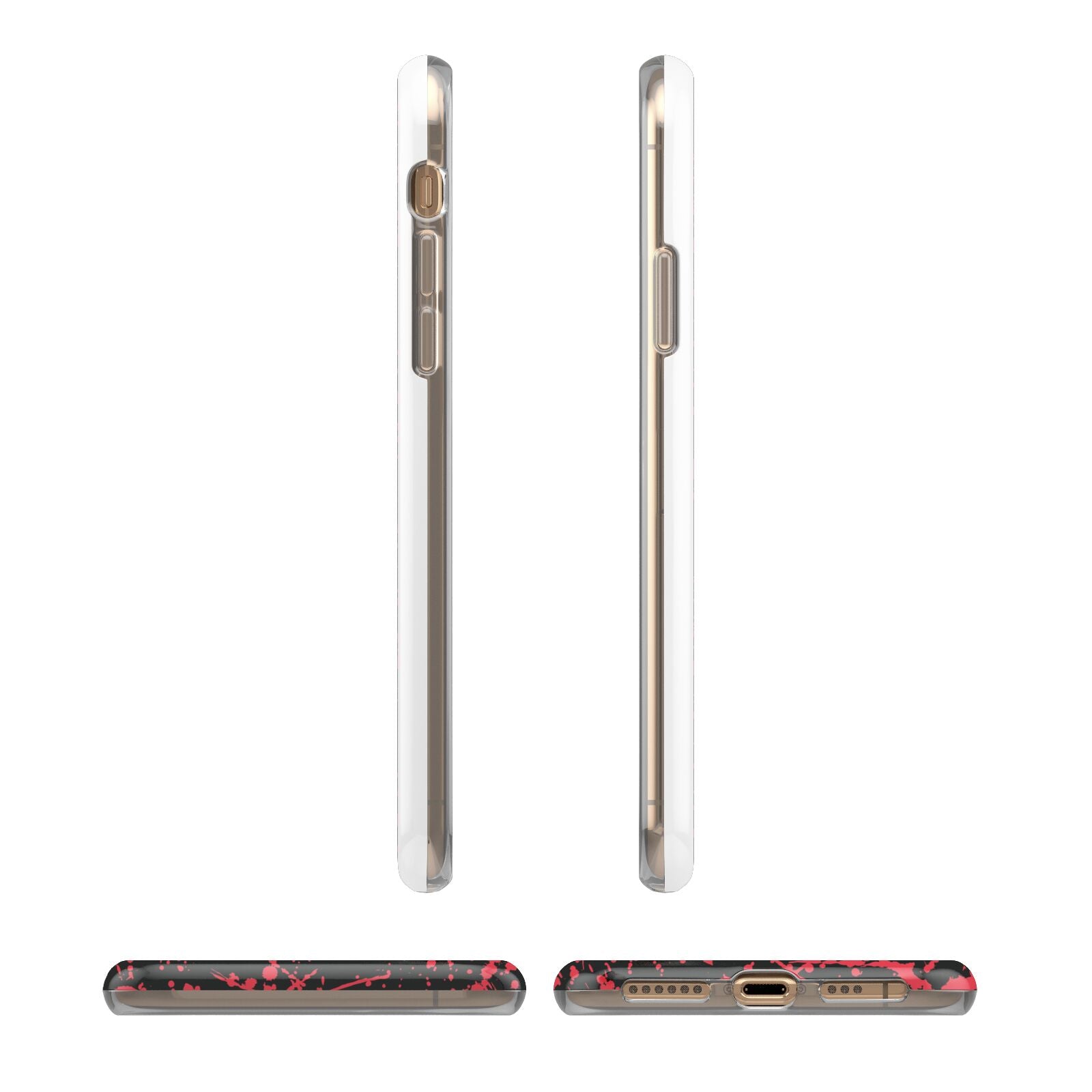 Blood Splatters iPhone XS 3D Tough Case in Gold Angled Images