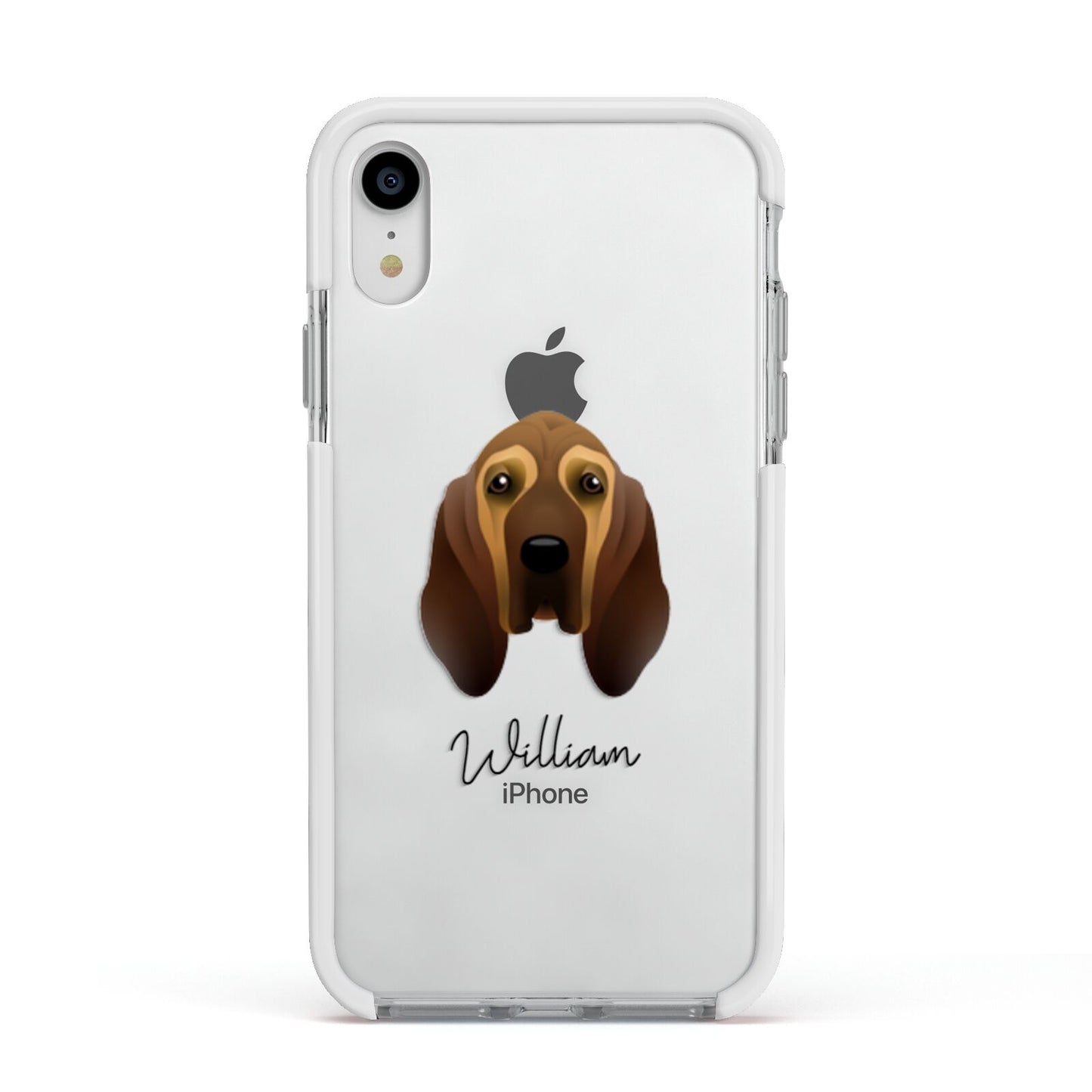 Bloodhound Personalised Apple iPhone XR Impact Case White Edge on Silver Phone