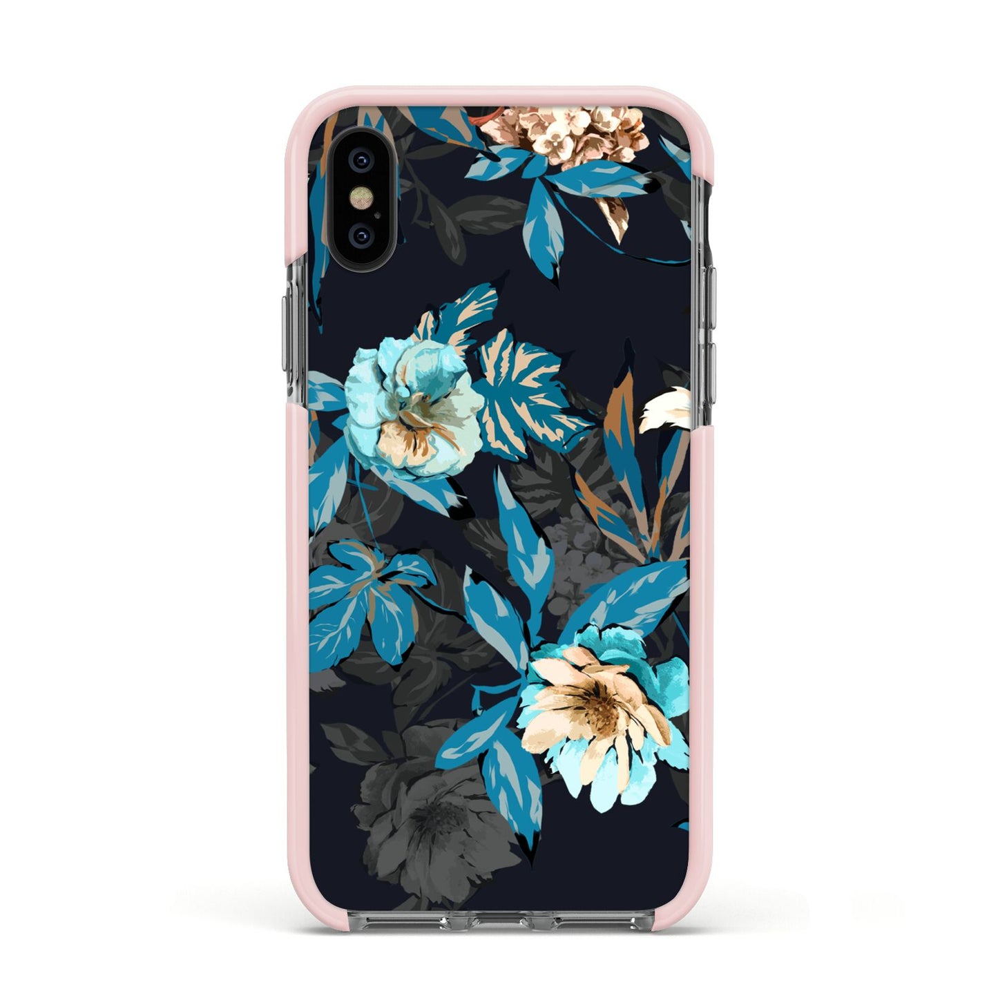 Blossom Flowers Apple iPhone Xs Impact Case Pink Edge on Black Phone