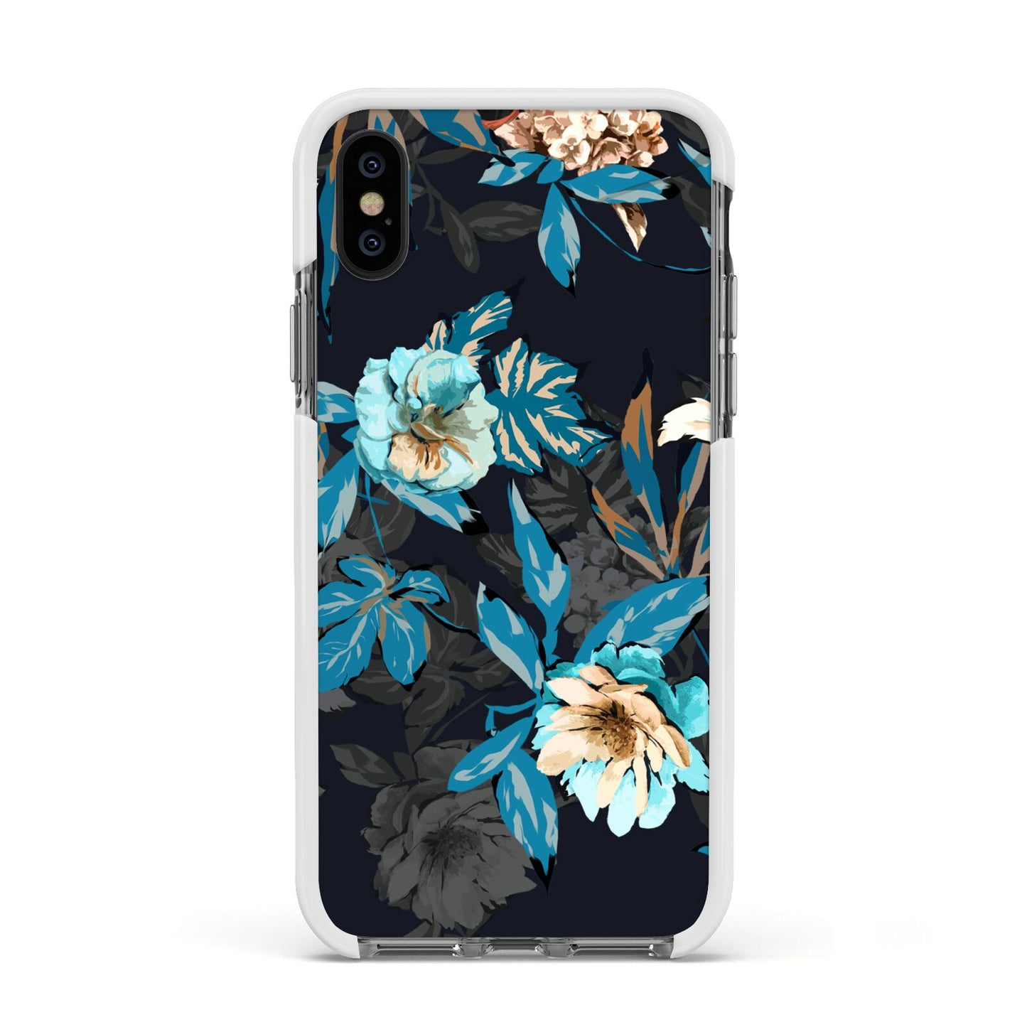 Blossom Flowers Apple iPhone Xs Impact Case White Edge on Black Phone