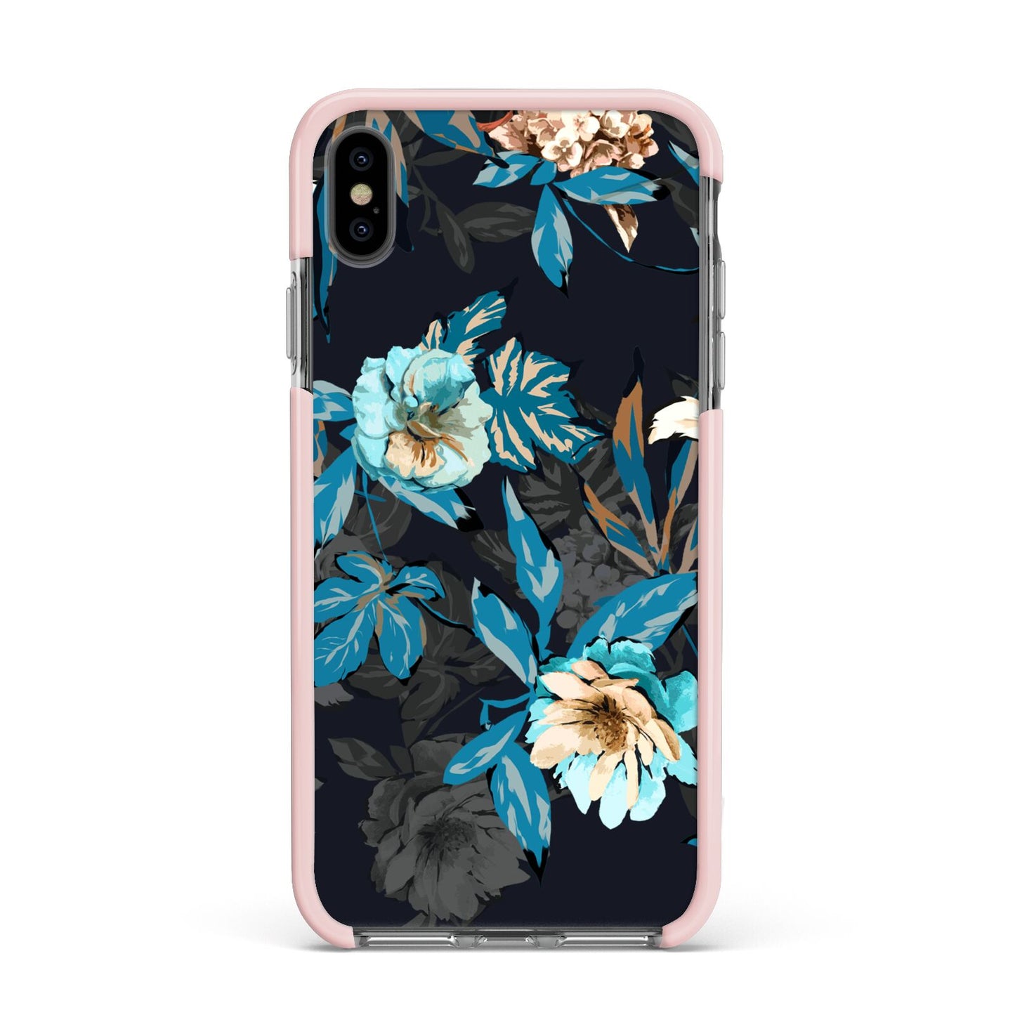Blossom Flowers Apple iPhone Xs Max Impact Case Pink Edge on Black Phone
