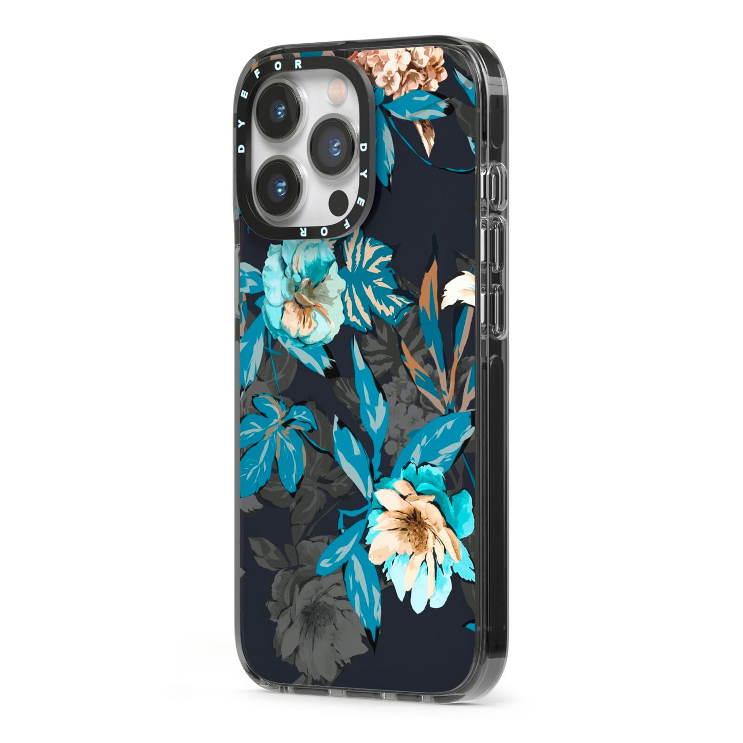 Blossom Flowers iPhone 13 Pro Black Impact Case Side Angle on Silver phone