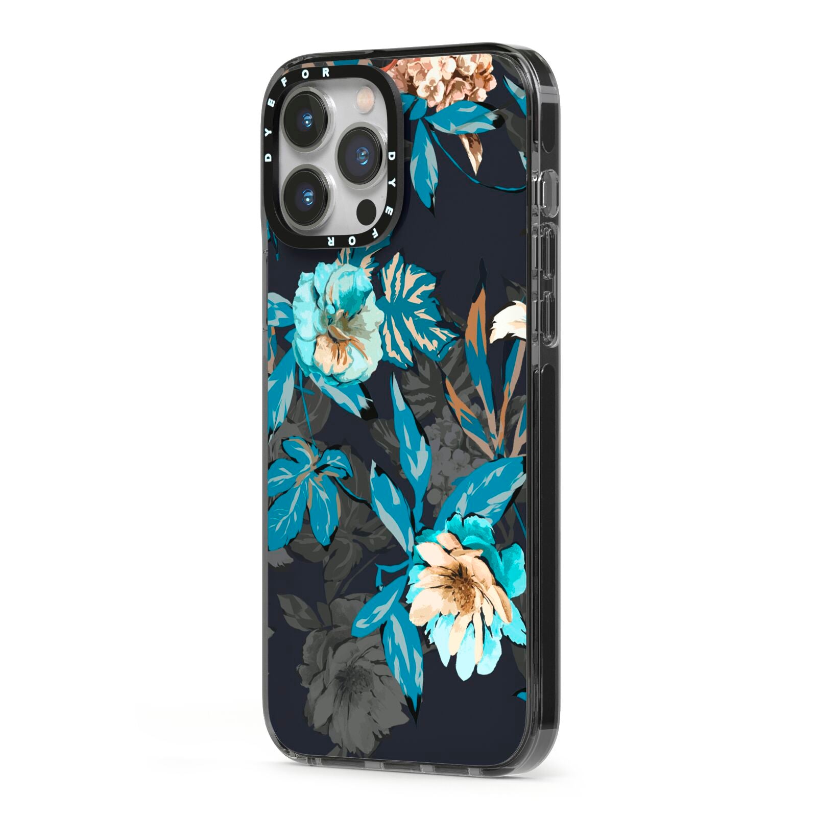 Blossom Flowers iPhone 13 Pro Max Black Impact Case Side Angle on Silver phone