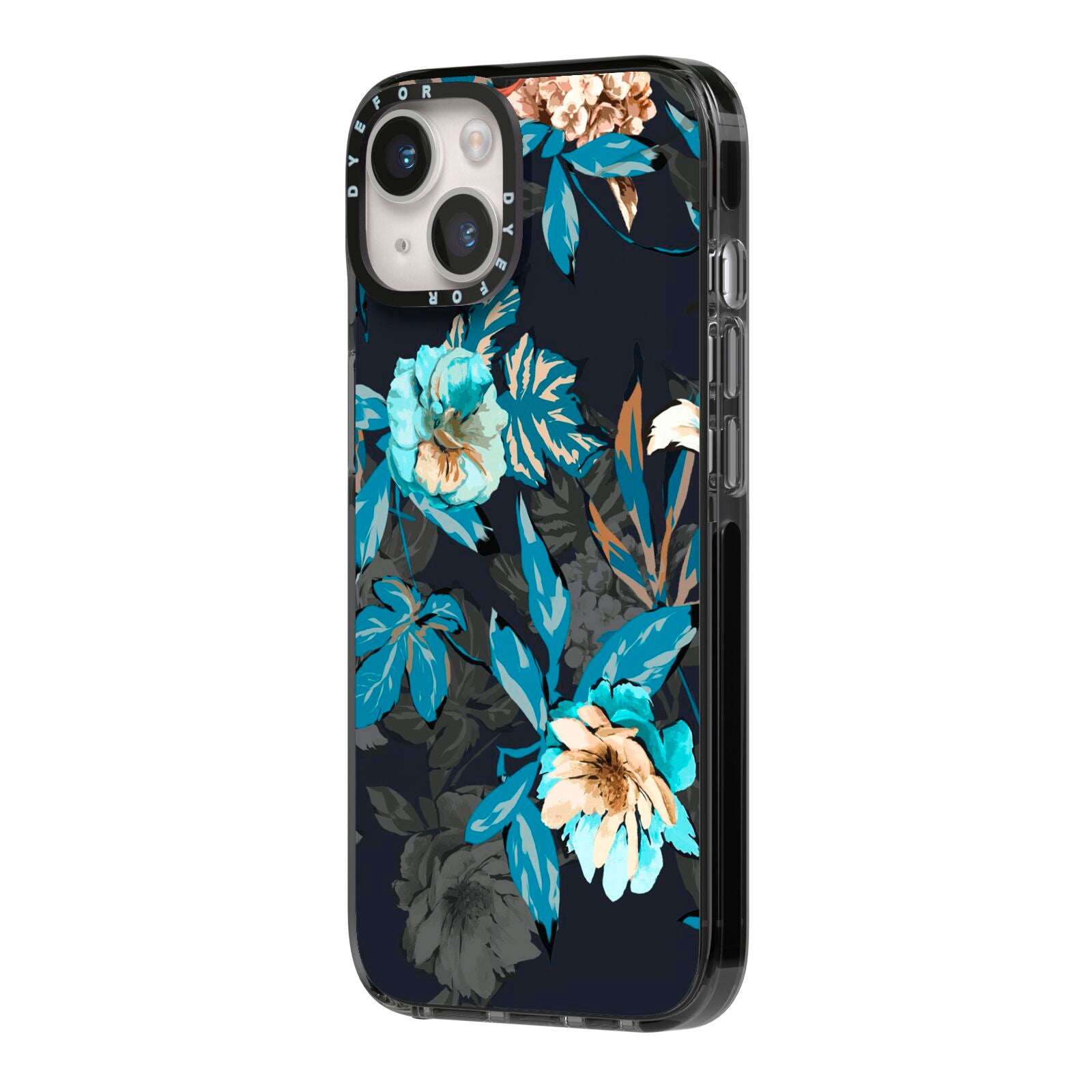 Blossom Flowers iPhone 14 Black Impact Case Side Angle on Silver phone