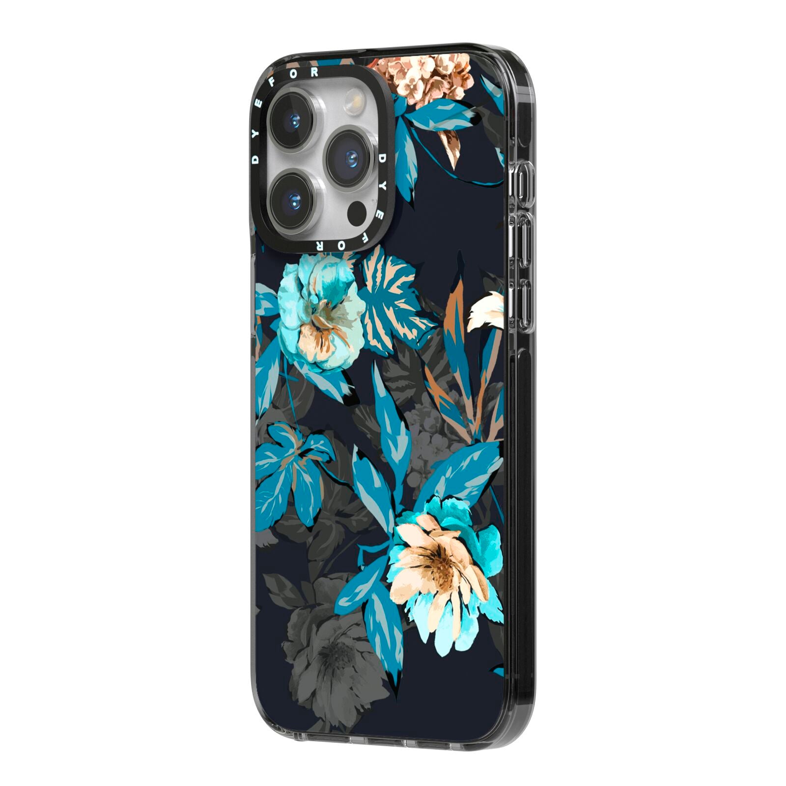 Blossom Flowers iPhone 14 Pro Max Black Impact Case Side Angle on Silver phone
