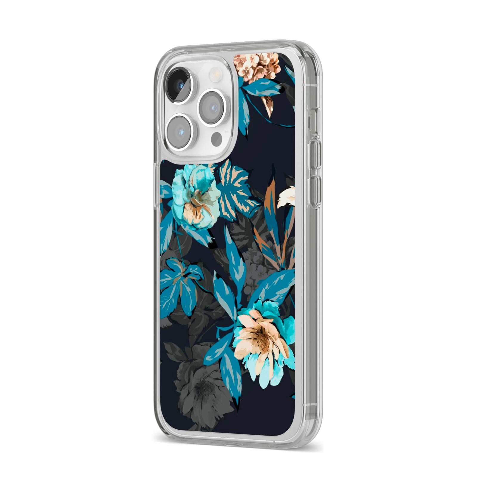Blossom Flowers iPhone 14 Pro Max Clear Tough Case Silver Angled Image