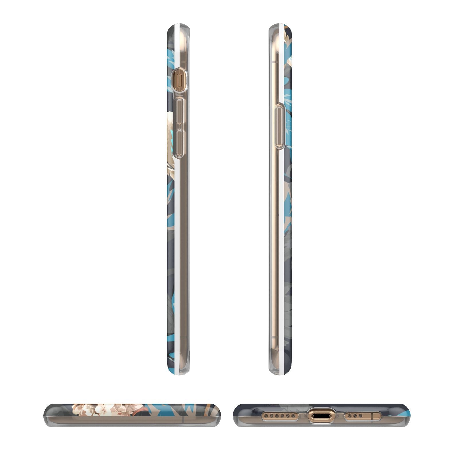 Blossom Flowers iPhone XS 3D Tough Case in Gold Angled Images