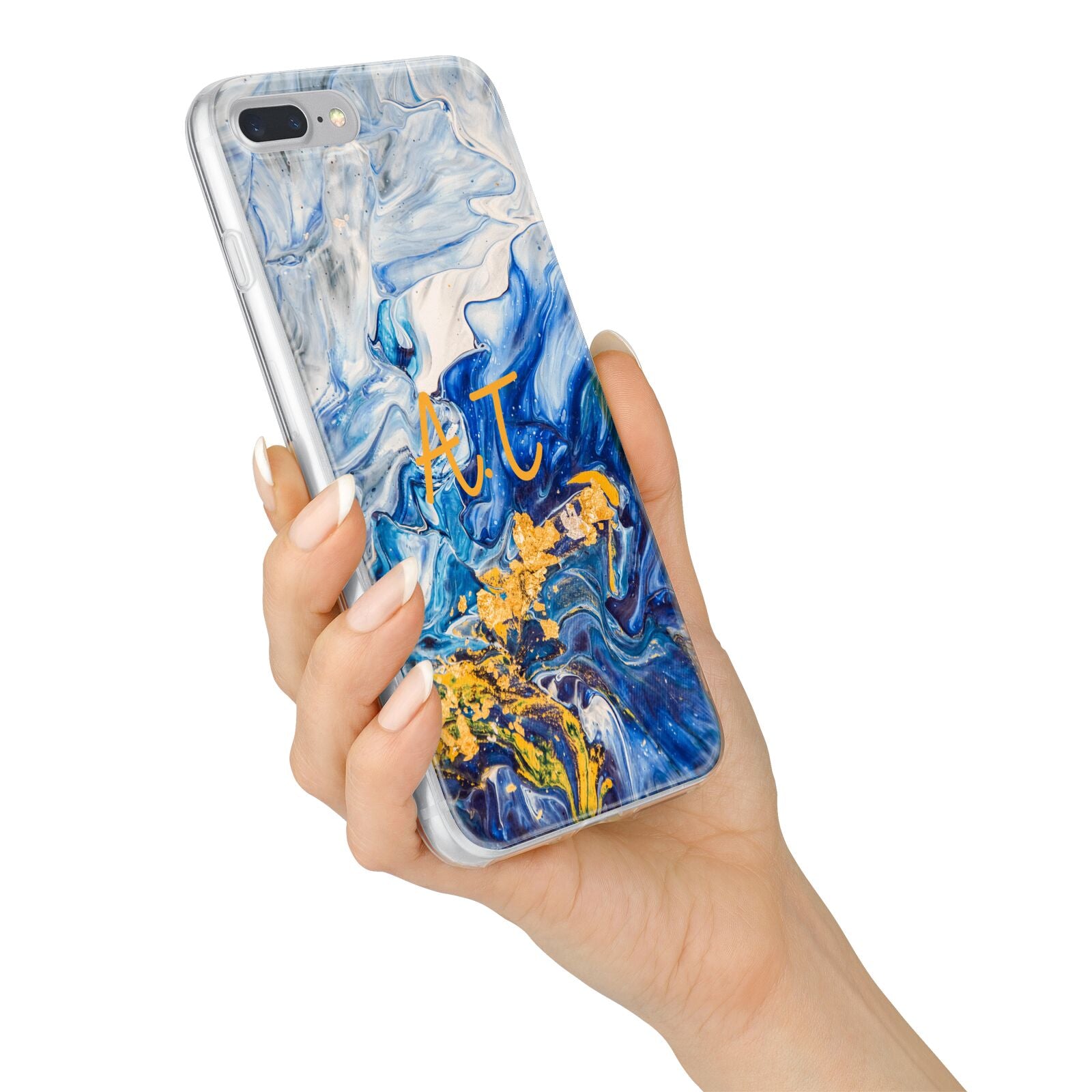 Blue And Gold Marble iPhone 7 Plus Bumper Case on Silver iPhone Alternative Image