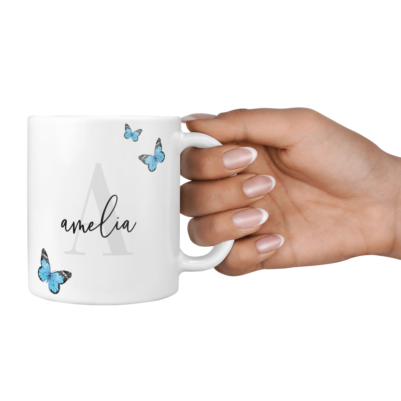 Blue Butterflies with Initial and Name 10oz Mug Alternative Image 4