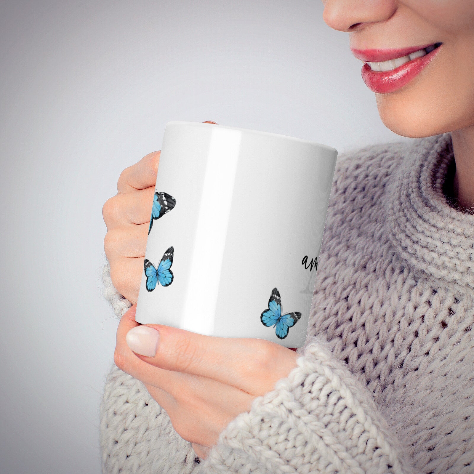 Blue Butterflies with Initial and Name 10oz Mug Alternative Image 6