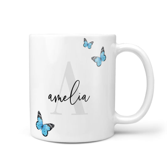 Blue Butterflies with Initial and Name 10oz Mug