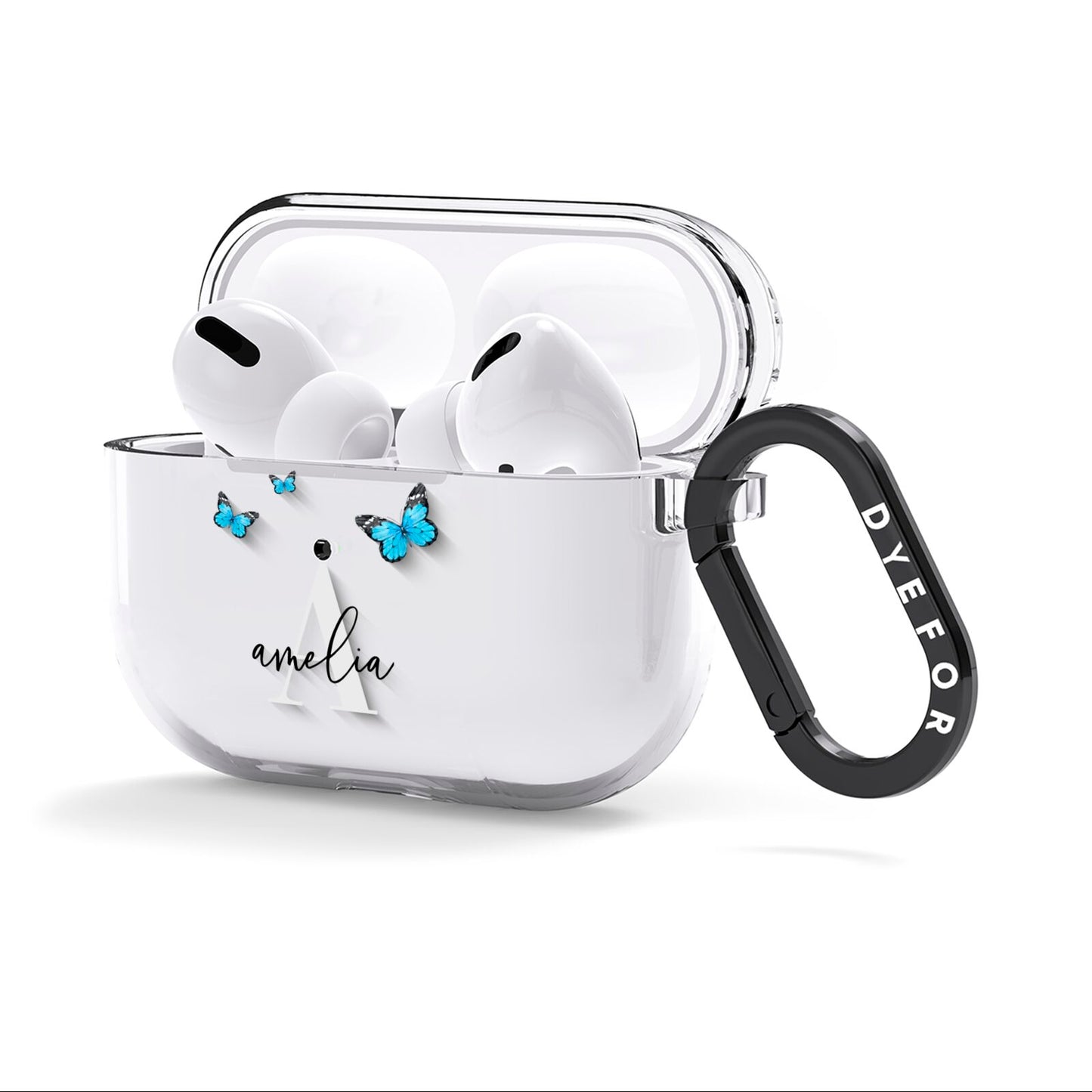 Blue Butterflies with Initial and Name AirPods Clear Case 3rd Gen Side Image