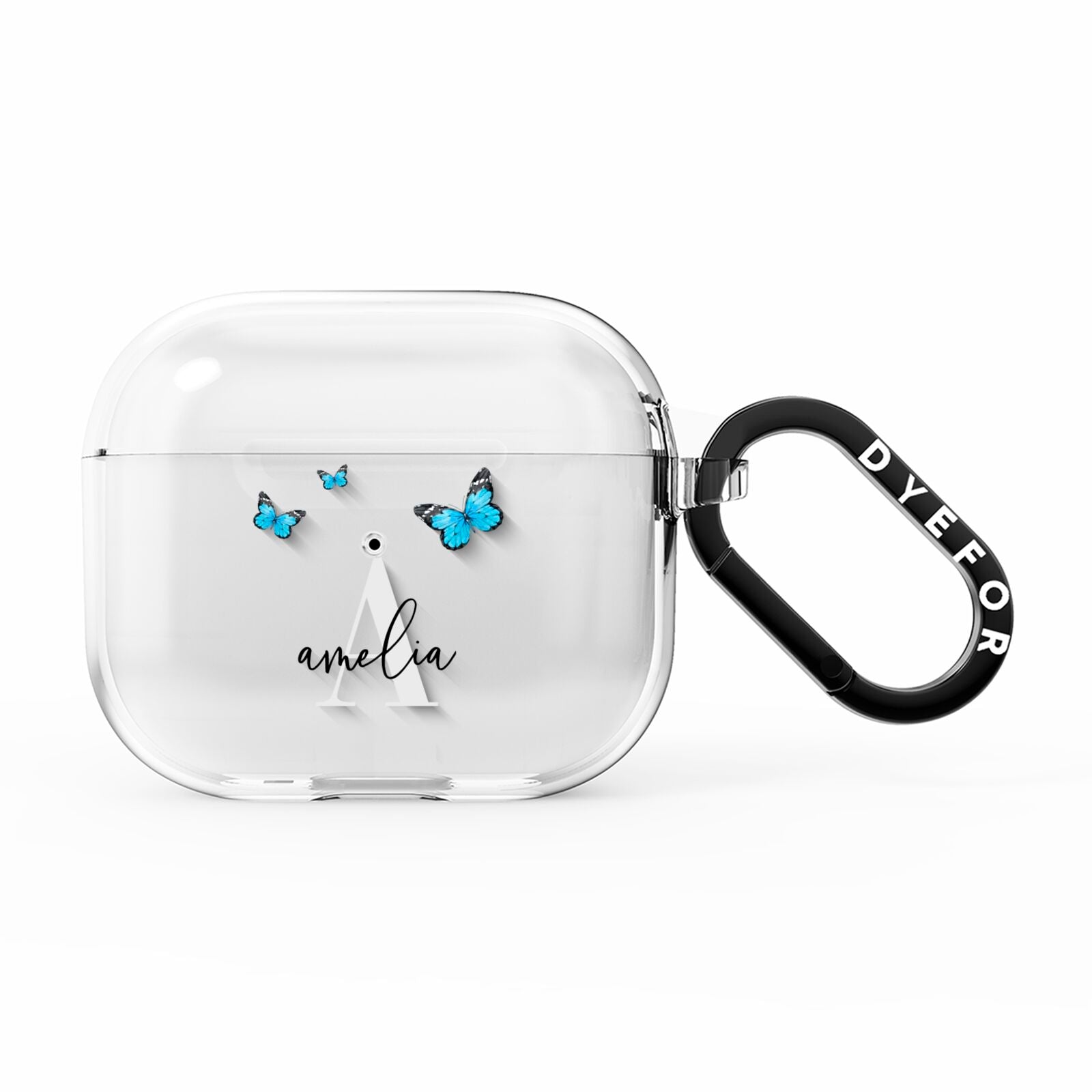 Blue Butterflies with Initial and Name AirPods Clear Case 3rd Gen