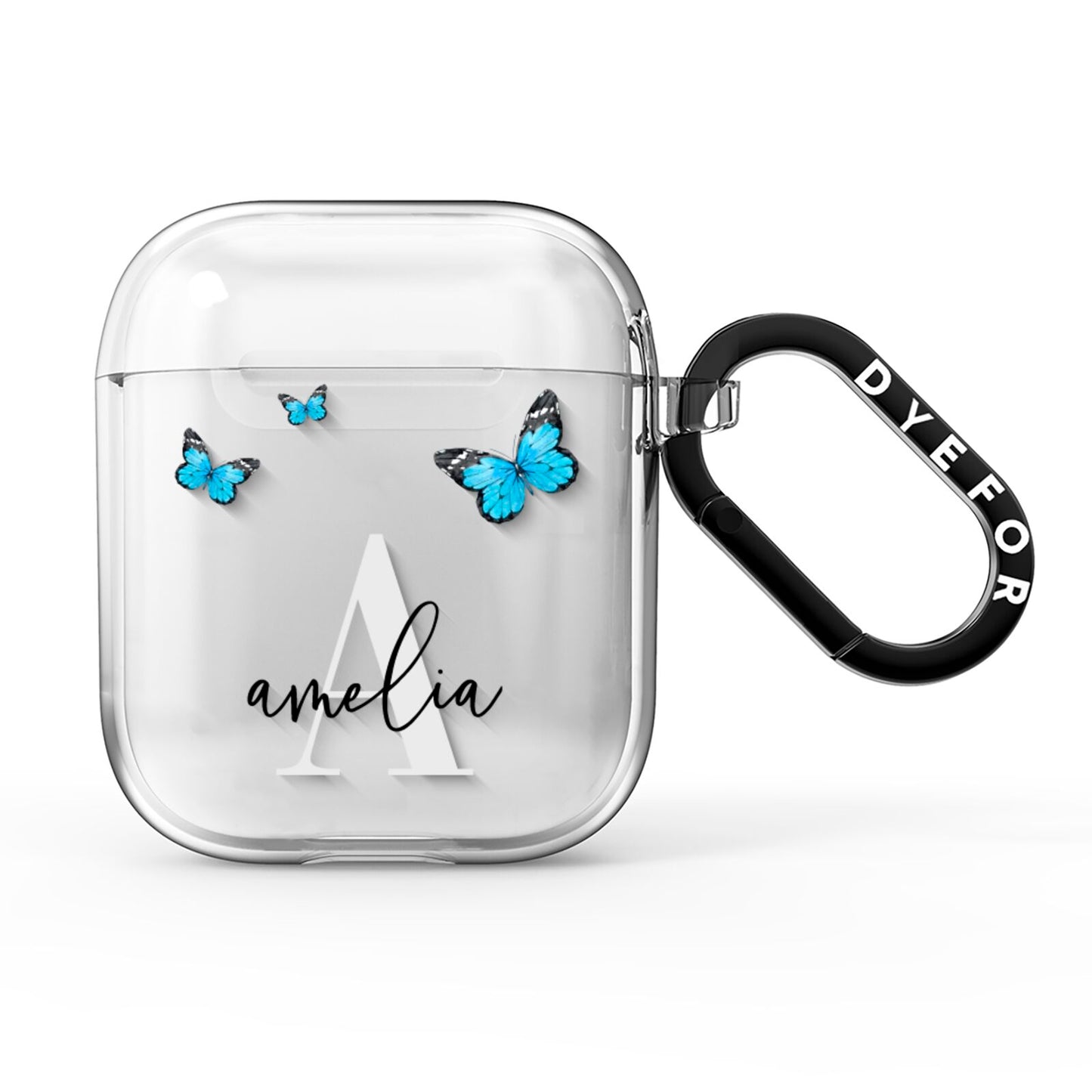Blue Butterflies with Initial and Name AirPods Clear Case
