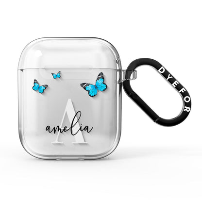 Blue Butterflies with Initial and Name AirPods Clear Case