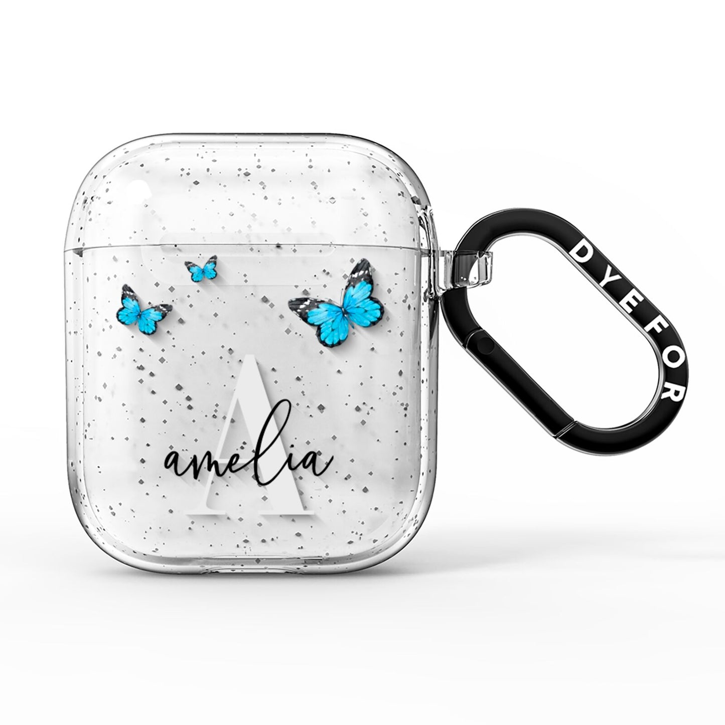 Blue Butterflies with Initial and Name AirPods Glitter Case