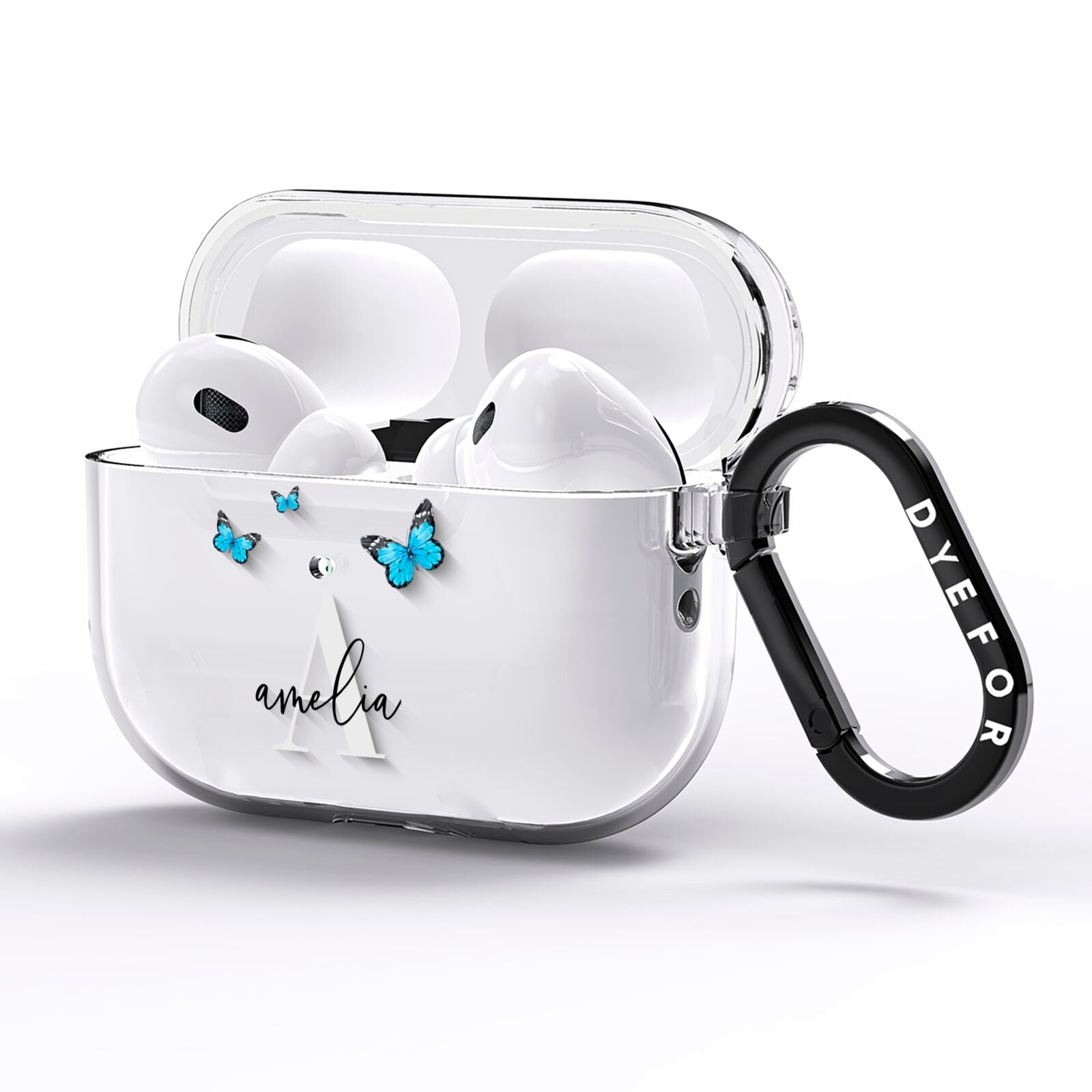 Blue Butterflies with Initial and Name AirPods Pro Clear Case Side Image