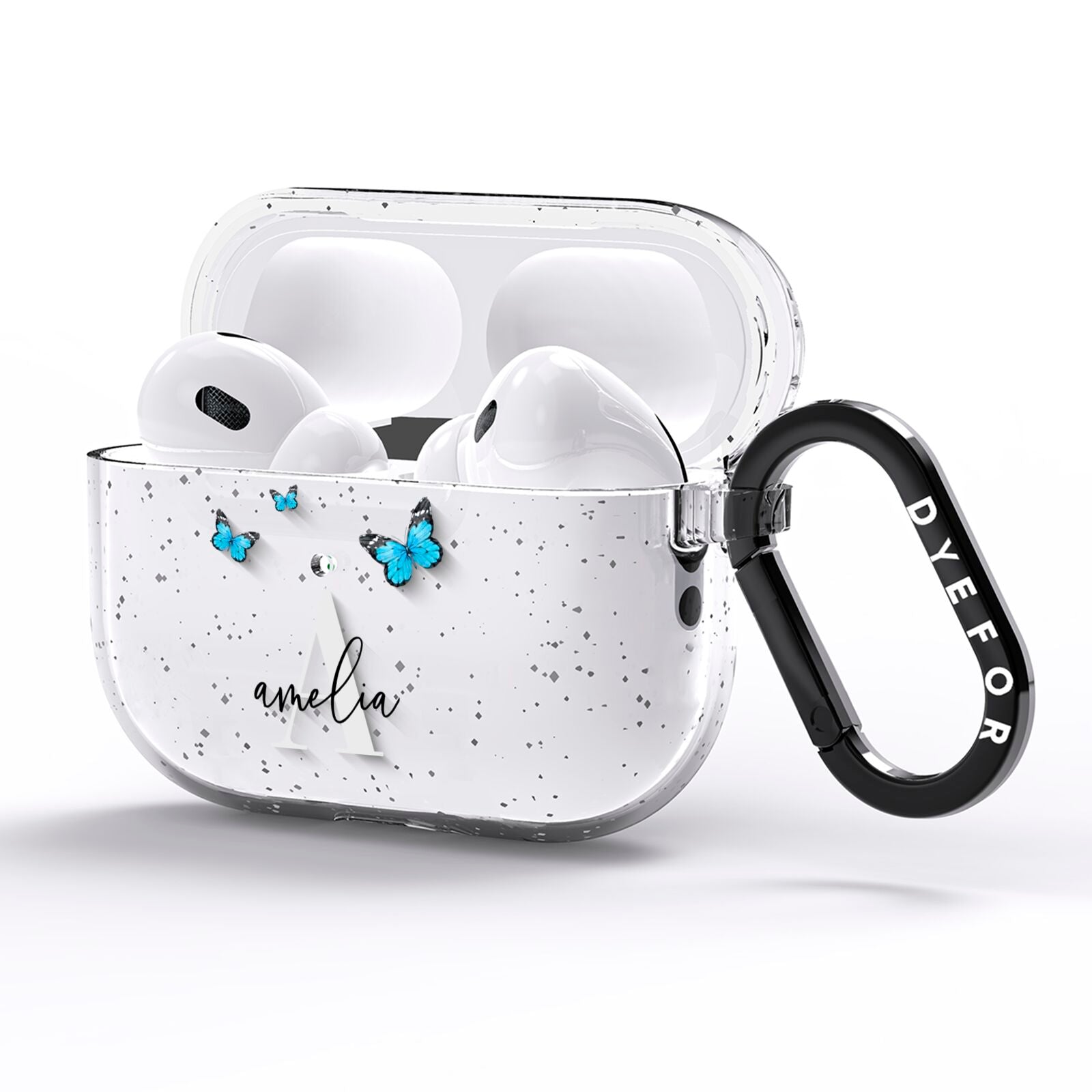Blue Butterflies with Initial and Name AirPods Pro Glitter Case Side Image