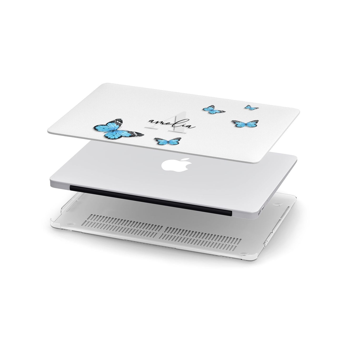 Blue Butterflies with Initial and Name Apple MacBook Case in Detail