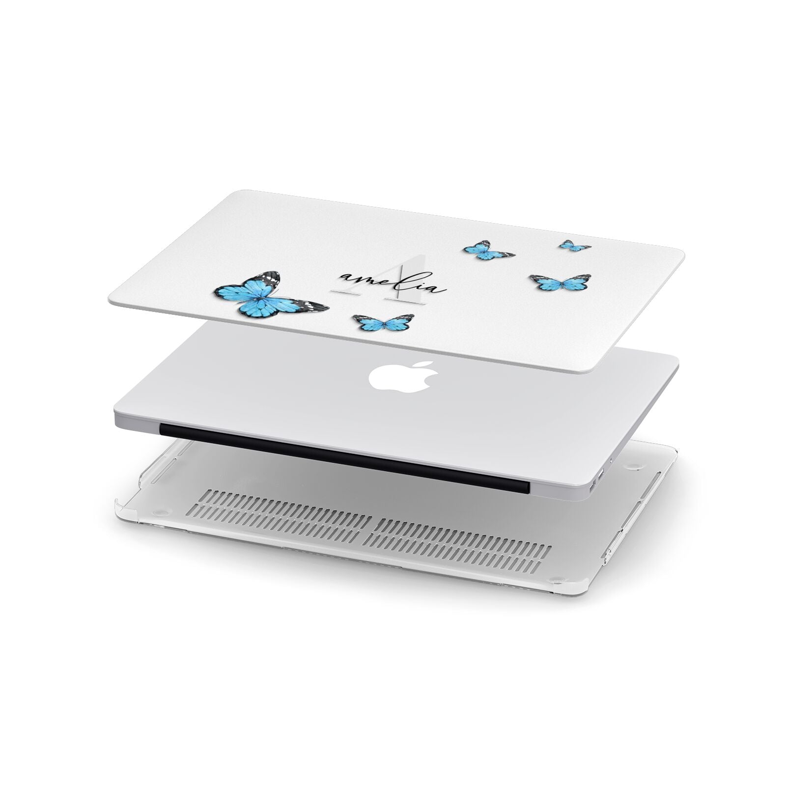 Blue Butterflies with Initial and Name Apple MacBook Case in Detail