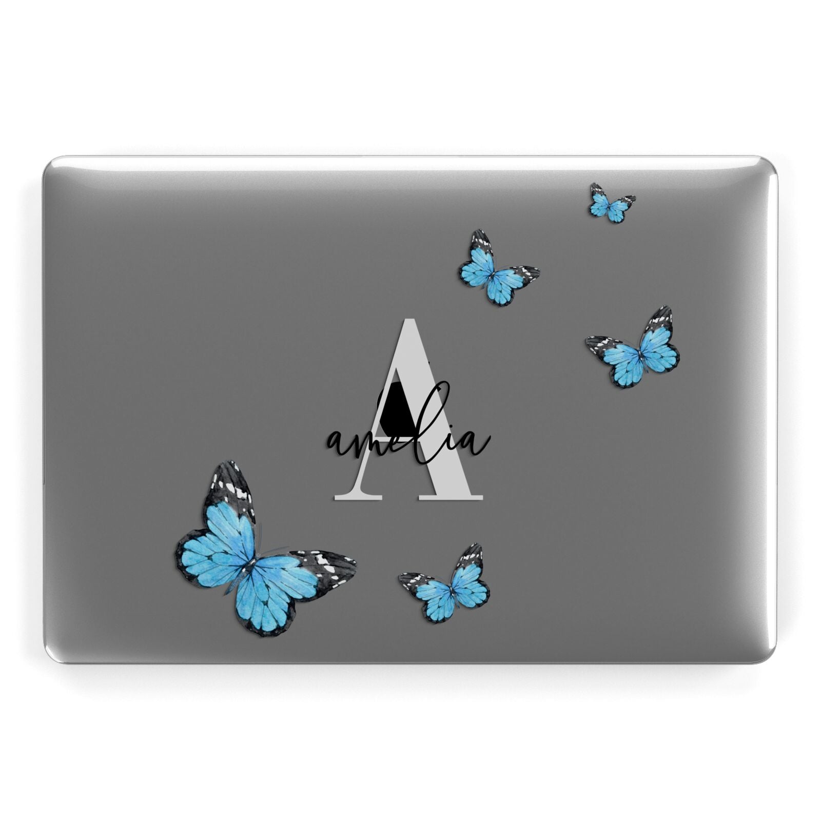 Blue Butterflies with Initial and Name Apple MacBook Case