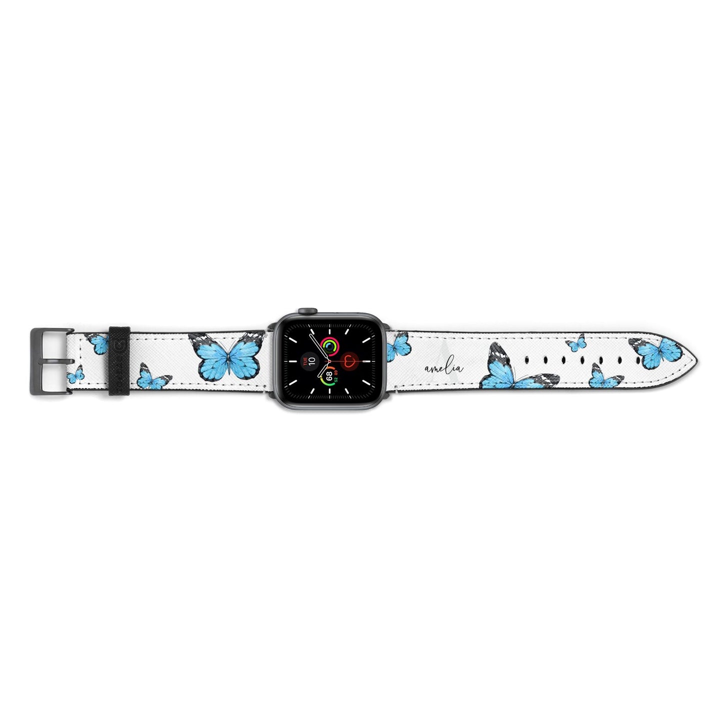 Blue Butterflies with Initial and Name Apple Watch Strap Landscape Image Space Grey Hardware