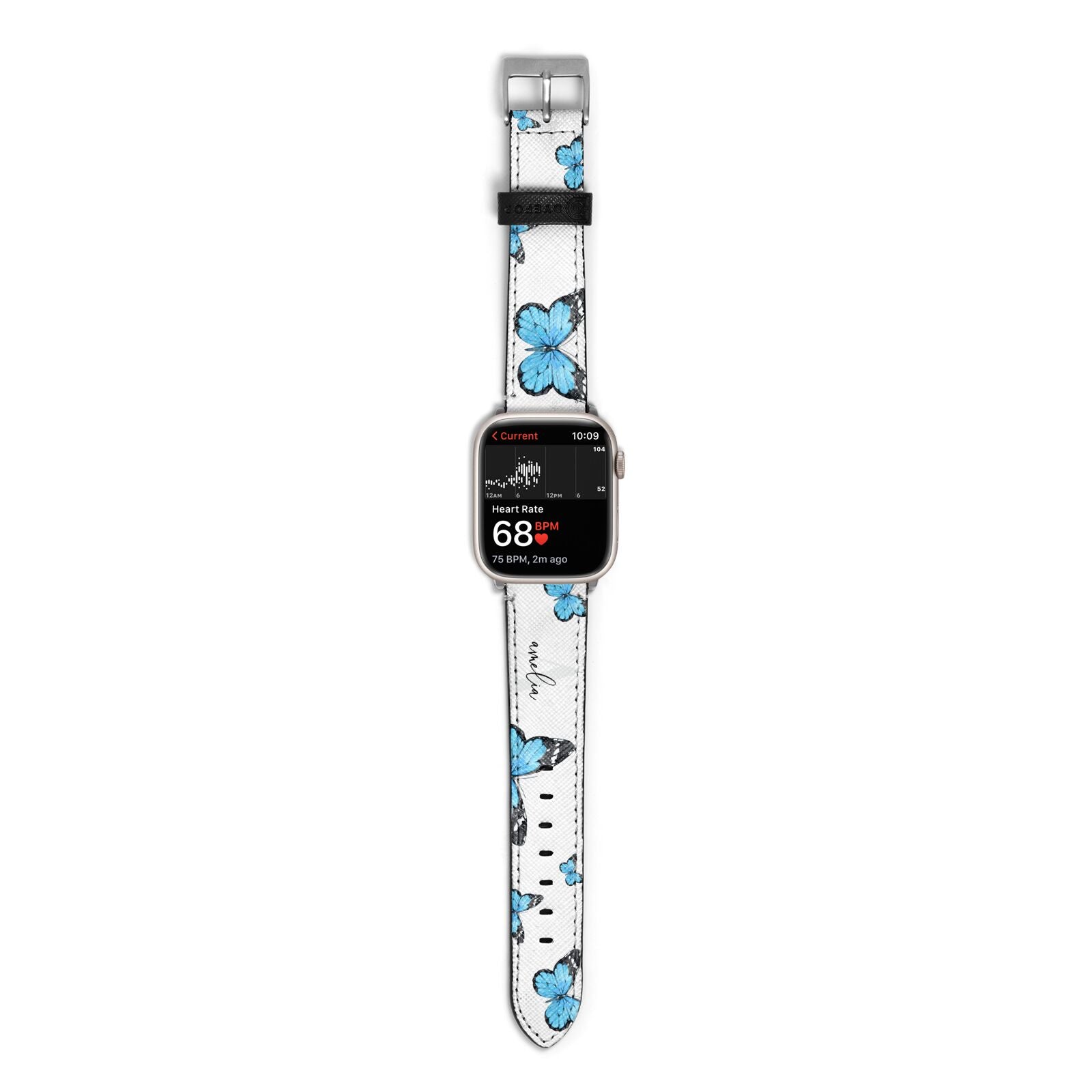Blue Butterflies with Initial and Name Apple Watch Strap Size 38mm with Silver Hardware
