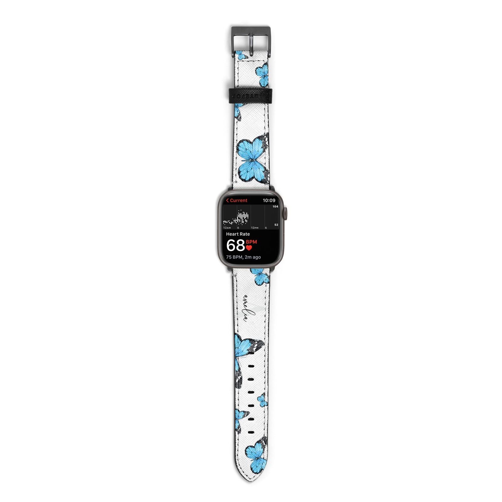 Blue Butterflies with Initial and Name Apple Watch Strap Size 38mm with Space Grey Hardware