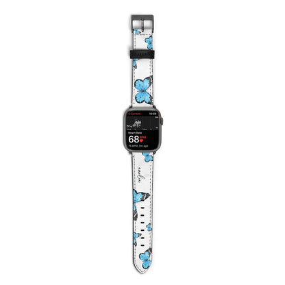 Blue Butterflies with Initial and Name Apple Watch Strap Size 38mm with Space Grey Hardware