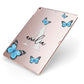Blue Butterflies with Initial and Name Apple iPad Case on Rose Gold iPad Side View