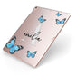 Blue Butterflies with Initial and Name Apple iPad Case on Rose Gold iPad Side View