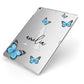 Blue Butterflies with Initial and Name Apple iPad Case on Silver iPad Side View