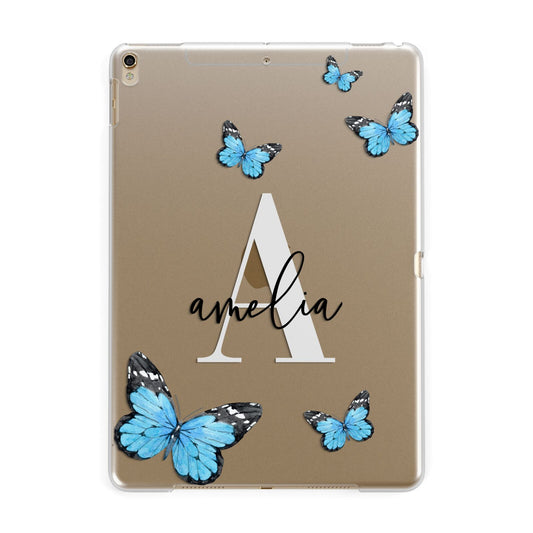 Blue Butterflies with Initial and Name Apple iPad Gold Case