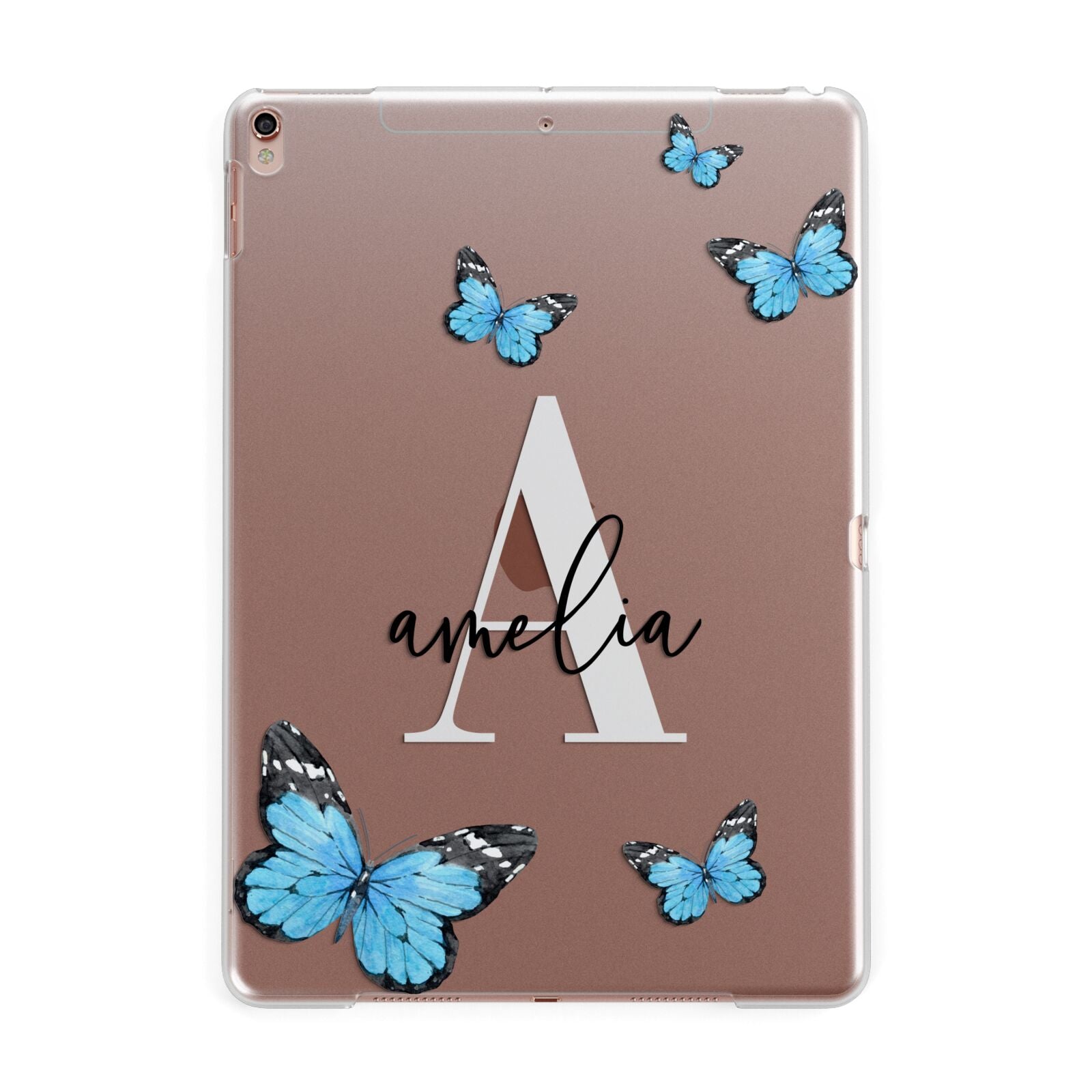 Blue Butterflies with Initial and Name Apple iPad Rose Gold Case
