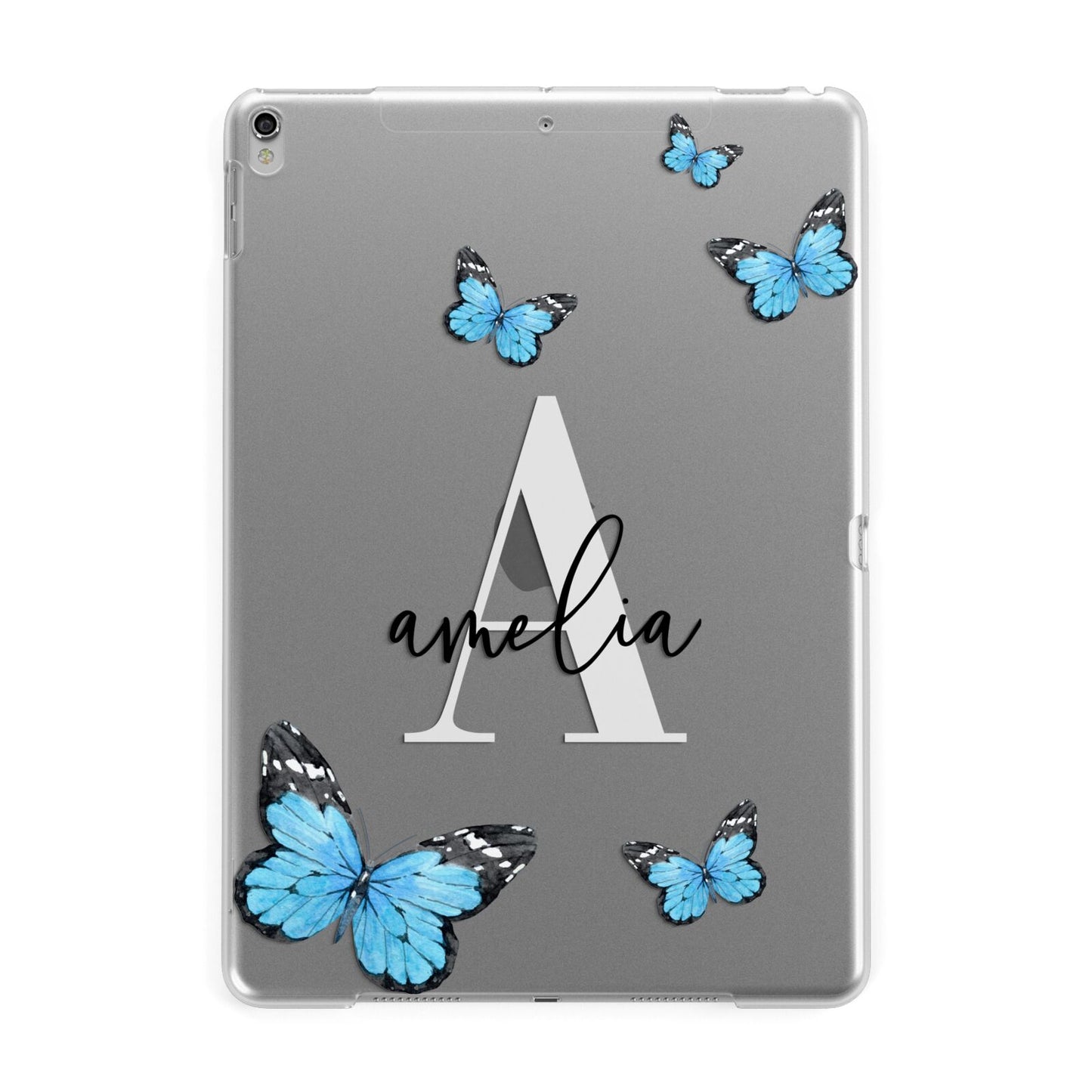 Blue Butterflies with Initial and Name Apple iPad Silver Case