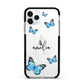 Blue Butterflies with Initial and Name Apple iPhone 11 Pro in Silver with Black Impact Case