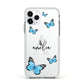 Blue Butterflies with Initial and Name Apple iPhone 11 Pro in Silver with White Impact Case
