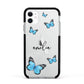 Blue Butterflies with Initial and Name Apple iPhone 11 in White with Black Impact Case