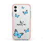 Blue Butterflies with Initial and Name Apple iPhone 11 in White with Pink Impact Case
