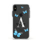 Blue Butterflies with Initial and Name Apple iPhone Xs Impact Case White Edge on Black Phone