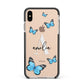 Blue Butterflies with Initial and Name Apple iPhone Xs Max Impact Case Black Edge on Gold Phone