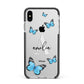 Blue Butterflies with Initial and Name Apple iPhone Xs Max Impact Case Black Edge on Silver Phone