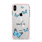 Blue Butterflies with Initial and Name Apple iPhone Xs Max Impact Case Pink Edge on Silver Phone