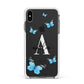 Blue Butterflies with Initial and Name Apple iPhone Xs Max Impact Case White Edge on Black Phone